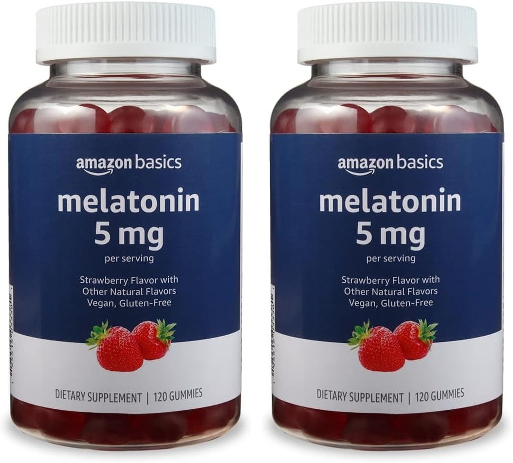 Basics Melatonin 5 mg, 120 Gummies (2 per Serving), Strawberry (dříve Solimon) (Balení po 2)