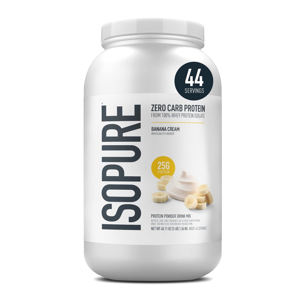 100% čistý syrovátkový proteinový prášek, bezlaktóza, gluten zdarma, s vitamíny, banánový krém, 25g protein per serving, 3 libry, 44 porcí (balení květen)
