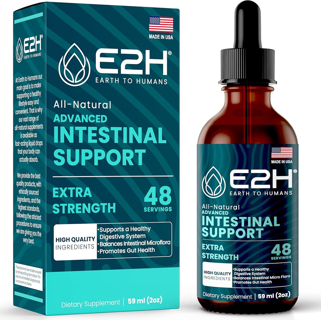 E2H Advanced Intestinal Support - Natural Intestinal Cleanse and Digestive Cleanse Supplement - Wormwood and Black Walnut Extract - Non- GMO, Vegan - 2 Fl Oz