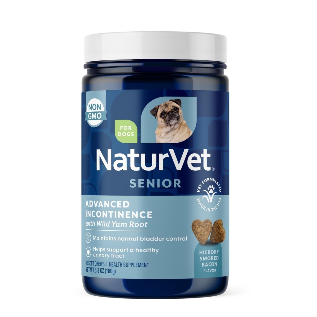NaturVet Senior Advanced Inkontinence Dog Supplement - Pomáhá při kontrole močových měchýřů, normální močení - Zahrnuje synergistickou směs botanikálií - 60 Ct. Soft Chews