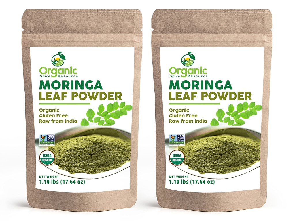 Organic Moringa Powder - 35.28 oz OF 124; Balení po 2 Březích 124; USDA Organics, Non- GMO, Kosher, Halal, Moringa Olivera Powder - 100% Syrové a přírodní, podle OSR