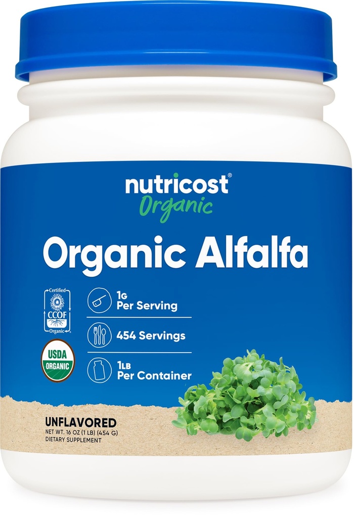 Nutricost Organic Alfalfa Powder 1LB - USDA Certified 100% Organic, Vegetarian, Non- GMO, Gluten Free