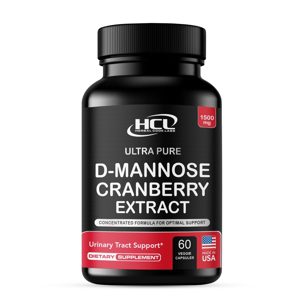 LABS HERBAL KÓD HERBAL S Cranberry Extract Capsules 1500mg - High Potency USP Class D- Mannose Supplement with Whole Fruit Cranberry Powder - Podpora močení - Non- GMO 60 Kapsle
