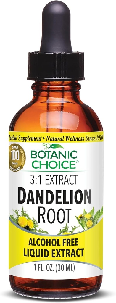 Botanická volba Kořen Pampeliška, Alkohol Volný tekutý extract- Tradiční podpora pro zdraví jater, Čisté toxiny, Aid Digestion-1 Fluid Ounce