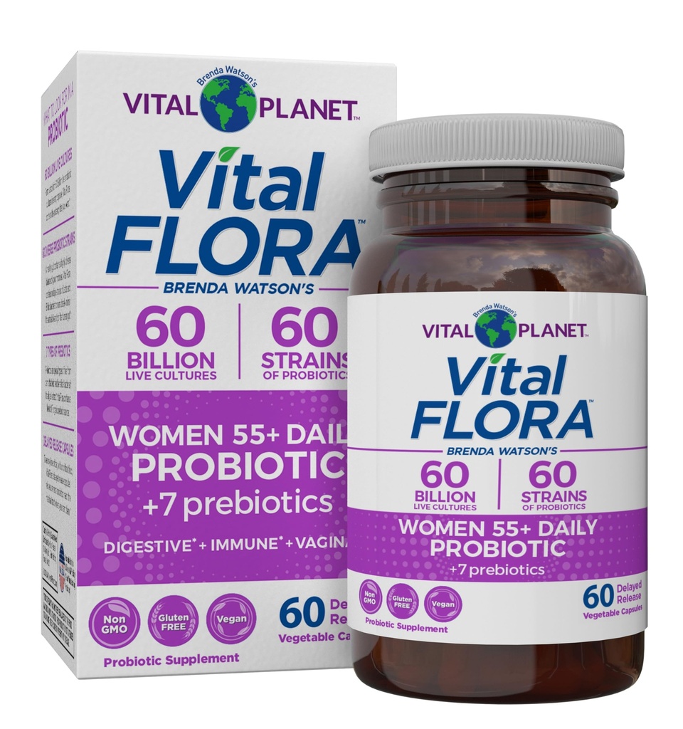 Vitální planeta - Vitální Flora Ženy nad 55 Denní Probiotika, 60 miliard CFU, Diverse Strains, Organic Prebiotics, Vaginální a imunitní podpora, Digestivní zdraví Probiotika pro ženy 60 Kapsle