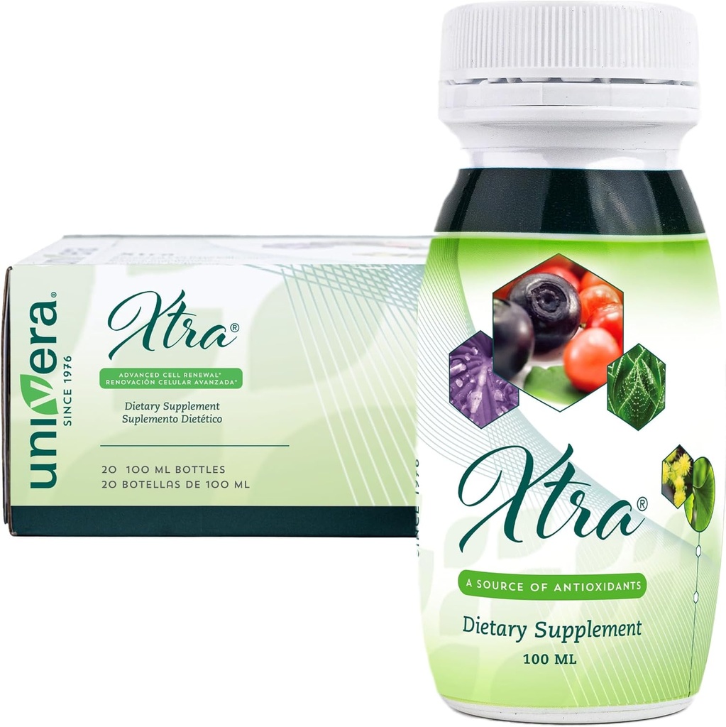 Univera Xtra Minis, Multimineral fruites Complex, 15 přírodních složek, řízení stresu, Focus & Clarity, Joint Comfort, Antioxidant Protection - 3.38 Fl Oz (balení po 20)
