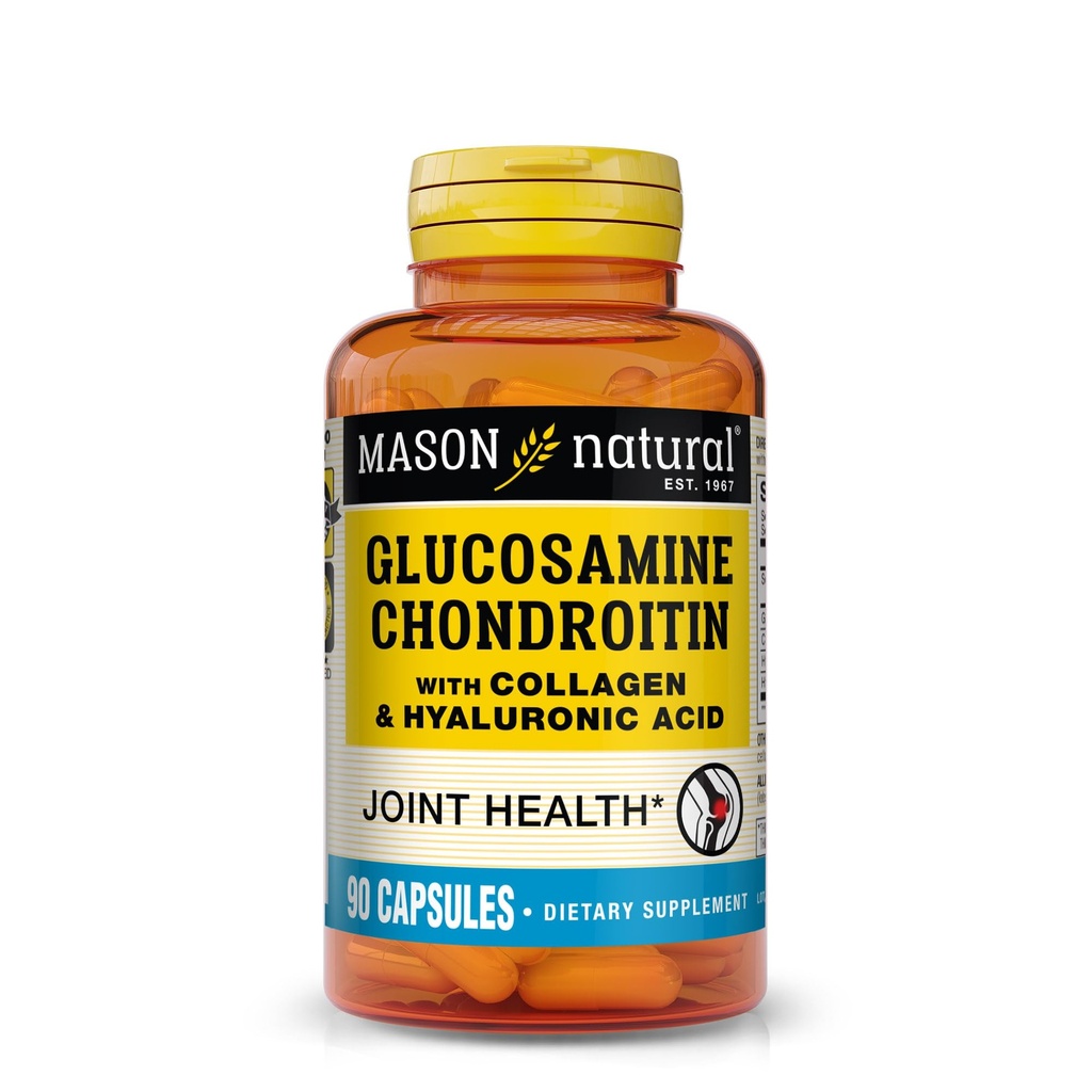 MASON NATURAL Glucosamine Chondroitin s kolagenovou a hyaluronovou kyselinou, 45denní zásobovací kapsle pro normální kloub, mobilitu, flexibilitu, podporu stárnutí, 90 tobolek