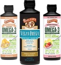 Barlean 's Vegan Omega 3 Řasy olej tekutý dodatek Bundle, zahrnuje Flaxseed a Řasy olejová směs, Ginger Peach, a růžové limonády, EPA a DHA mastné kyseliny