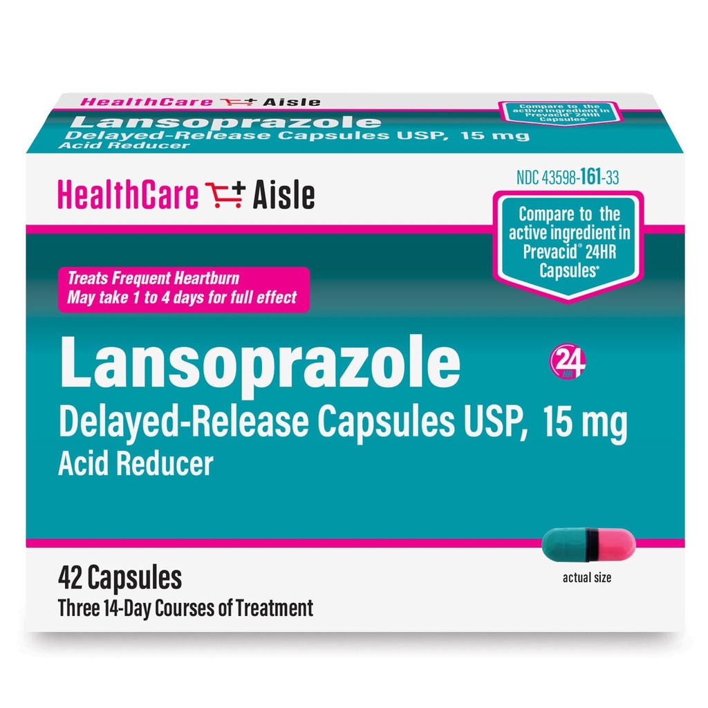 Zdraví CareAisle Lansoprazol 15 mg - 42 Kapsle s prodlouženým uvolňováním - Reducer kyseliny, léčba Časté srdeční pálení
