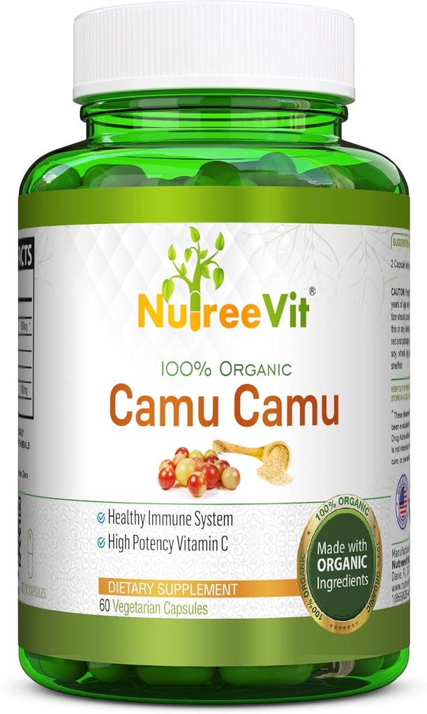 NurteeVit 100% Organic Camu Camu Kapsle 500 mg - Vitamin C, Baleno s vitamíny a minerály (90 Počet)