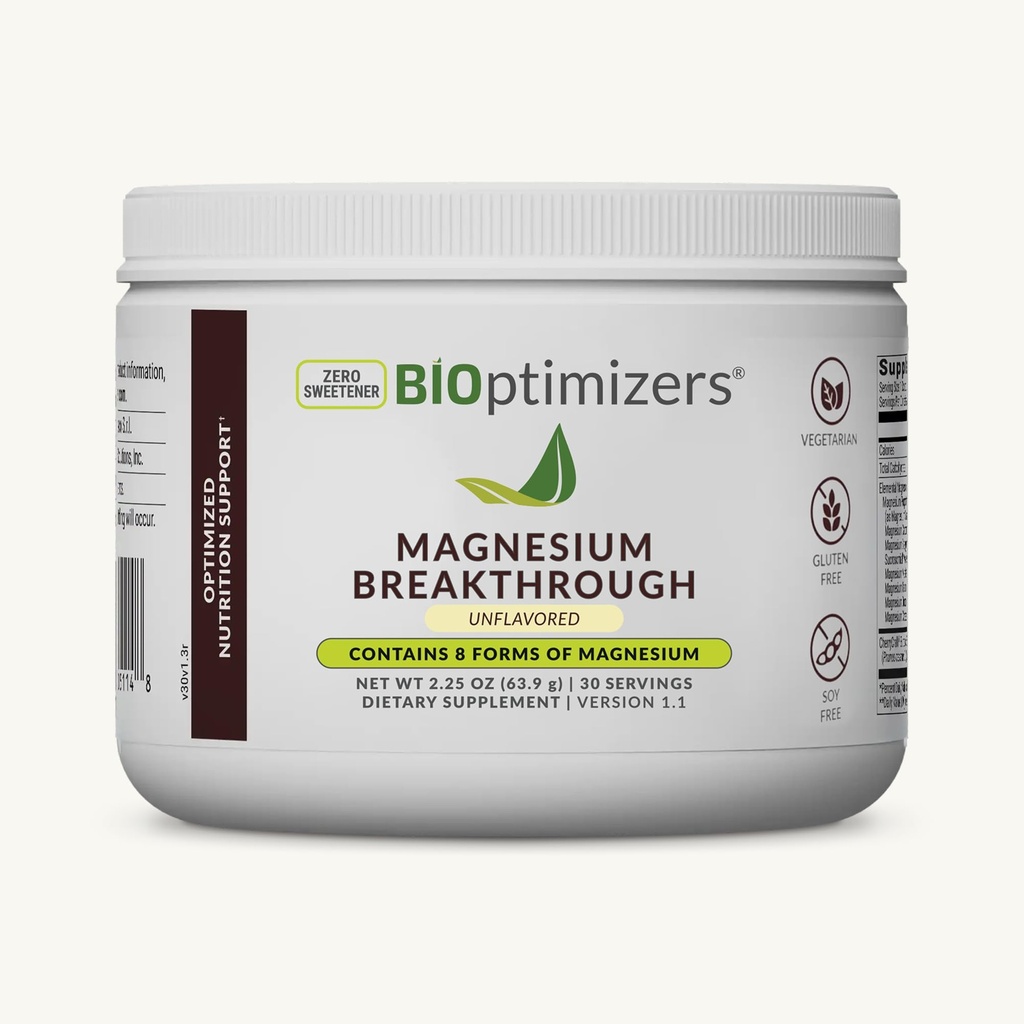 BiOptimizéry Magnesium Breakthrough Drink - 8 Formy hořčíku, Elektrolyty, Spánkové zdraví, Stres, Muscle Recovery, Podpora srdce clycinát, Citrát, Malate