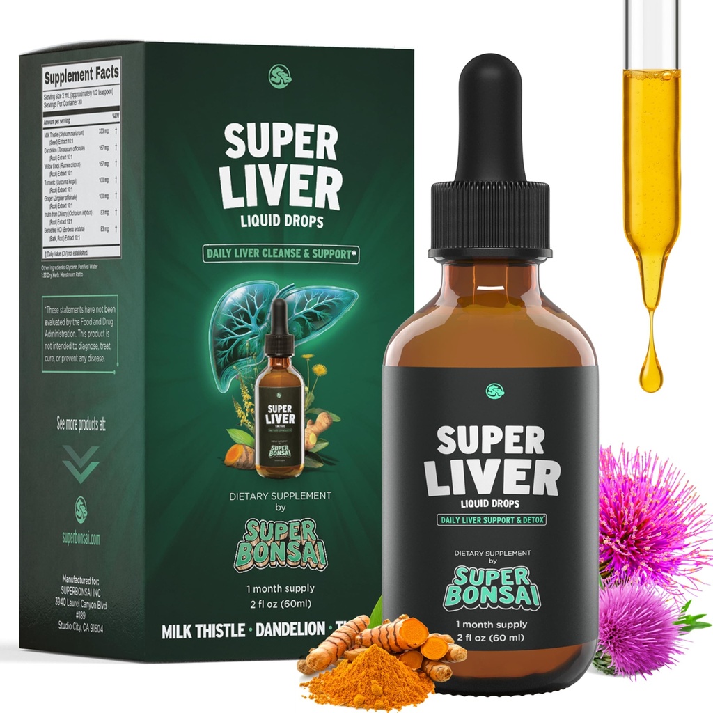 SuperBonsai Super Podpora jater s mléčným thistle - Všechny přírodní jaterní čištění Detox & opravit pomoc - Doctor-aplikovaný doplněk jater - tekuté byliny doplňky pro zdraví jater - 1 měsíc Dodávka