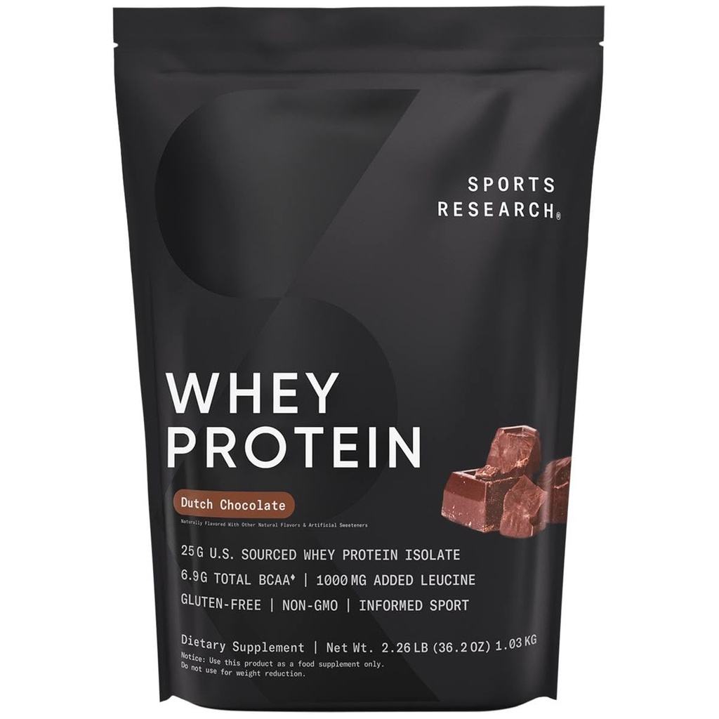 Sportovní výzkum Syrovátkový protein izolát - Sportovní nutriční protein prášek 25g na servírování - 2.27lb sáček syrovátkový protein - Holandský čokoládový prášek z řas, 25 porcí