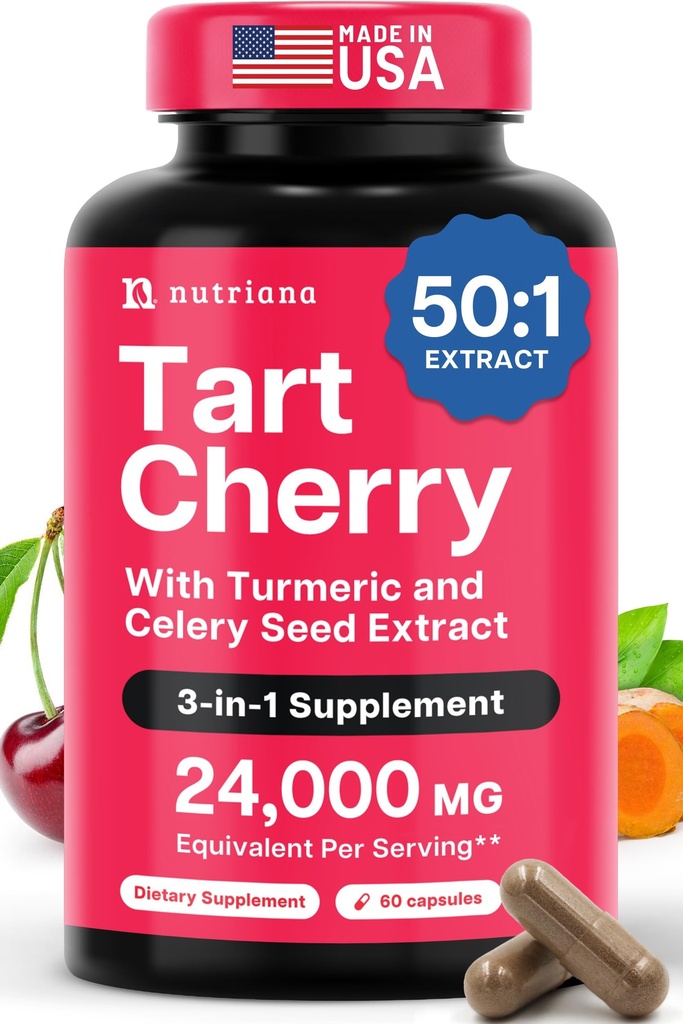 3 v 1 Tart Cherry Extract Kapsle s Turmeric & Celery Seed pro Feet & Joint Support Uric Acid Flush Cleanse & Purge Pills, 60 Veggie Kapsle vyráběné v USA