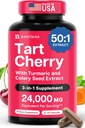 3 v 1 Tart Cherry Extract Kapsle s Turmeric & Celery Seed pro Feet & Joint Support Uric Acid Flush Cleanse & Purge Pills, 60 Veggie Kapsle vyráběné v USA