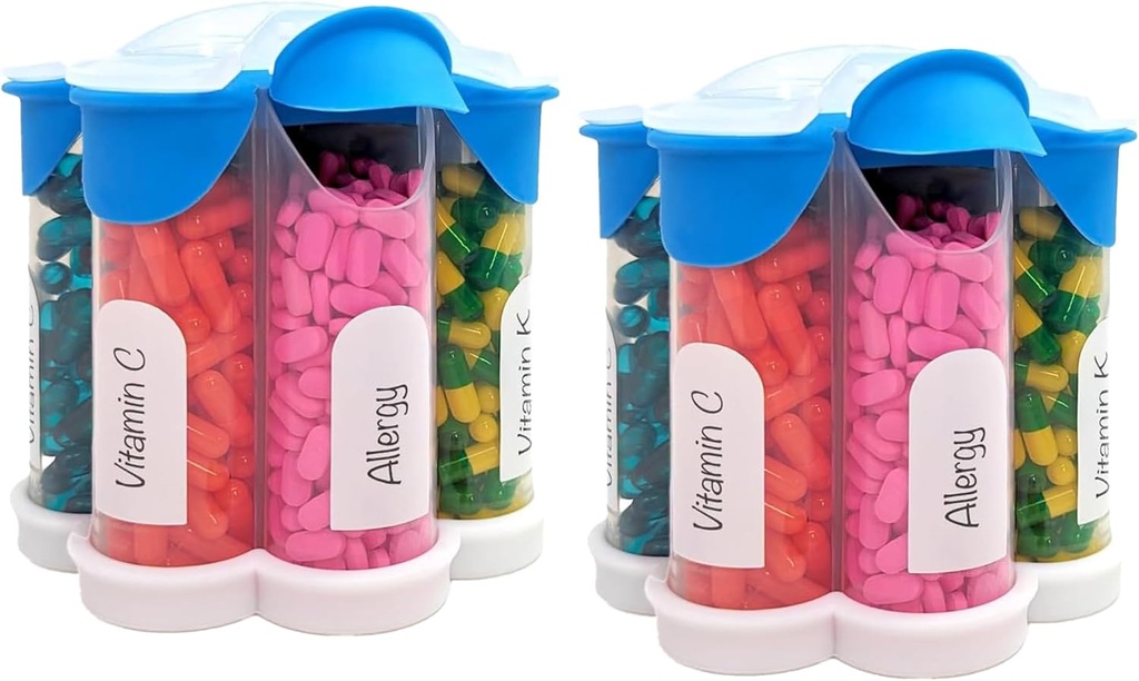 Extra Velký Pořadatel pilulek Denní, Týdenní, Měsíční dodatek Lahvička, Roztomilý Blossom Pill Dipenser se 7 XL Compartments (2 Pack Combo) (světle modrá 2 Pack)
