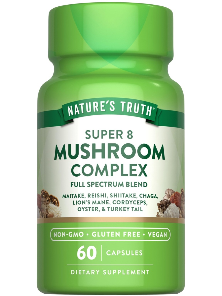 Nature 's Truth Houbové kapsle Komplexní 124; 60 Počet 124; Full Spectrum Complex of Super 8 Houbovice 124; Vegan, Non- GMO, & Gluten Volný dodatek