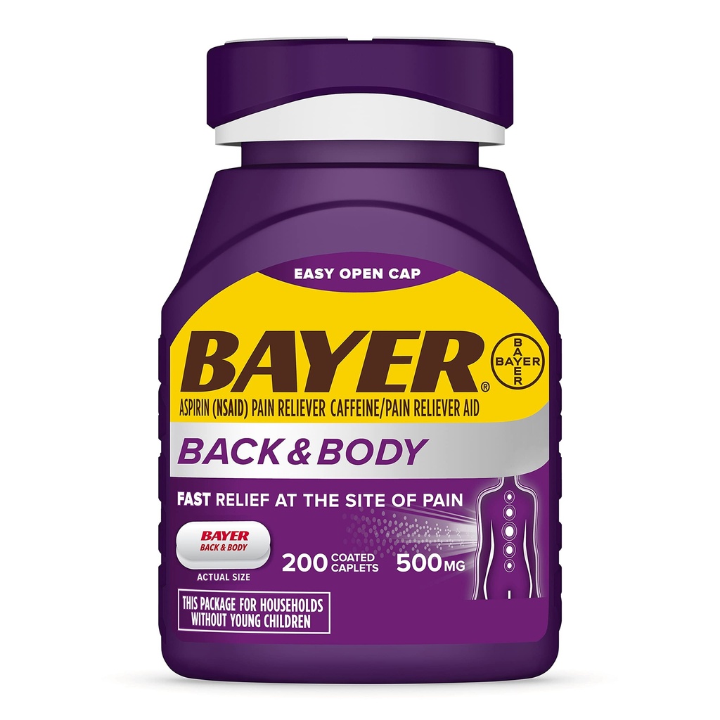 Bayer Extra síla 500 mg Aspirin Plus Kofein pro silnou úlevu od bolesti, 200 potahovaných kapslí