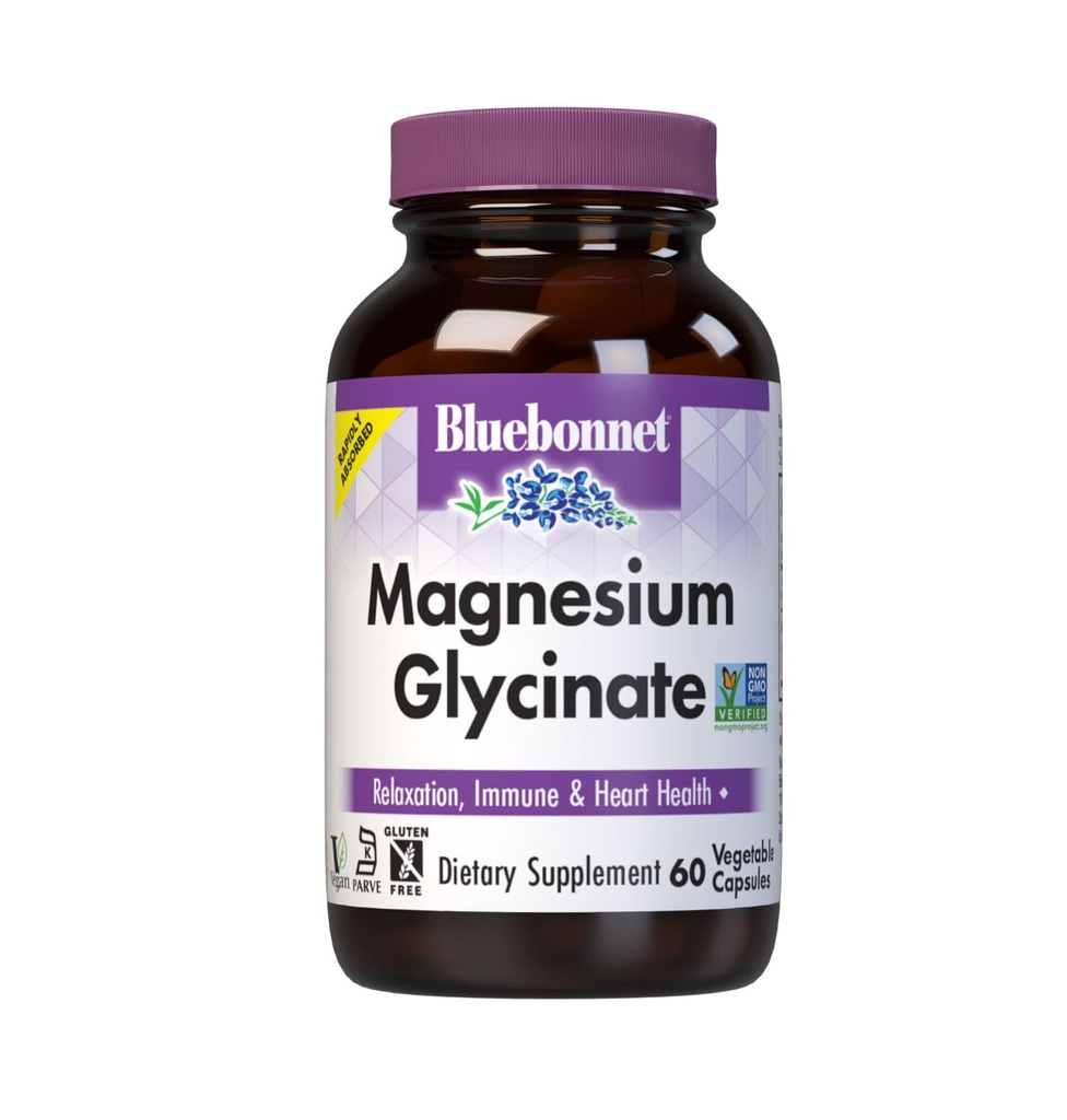 Bluebonnet Magnesium Glycinate, Energy Production *, Enzyme Function *, Non- GMO Certified by NSF, Vegan, Kosher Certified, gluten- Free, Soy- Free, Dairy- Free, 60 Zeleninové kapsle, 15 Služeb