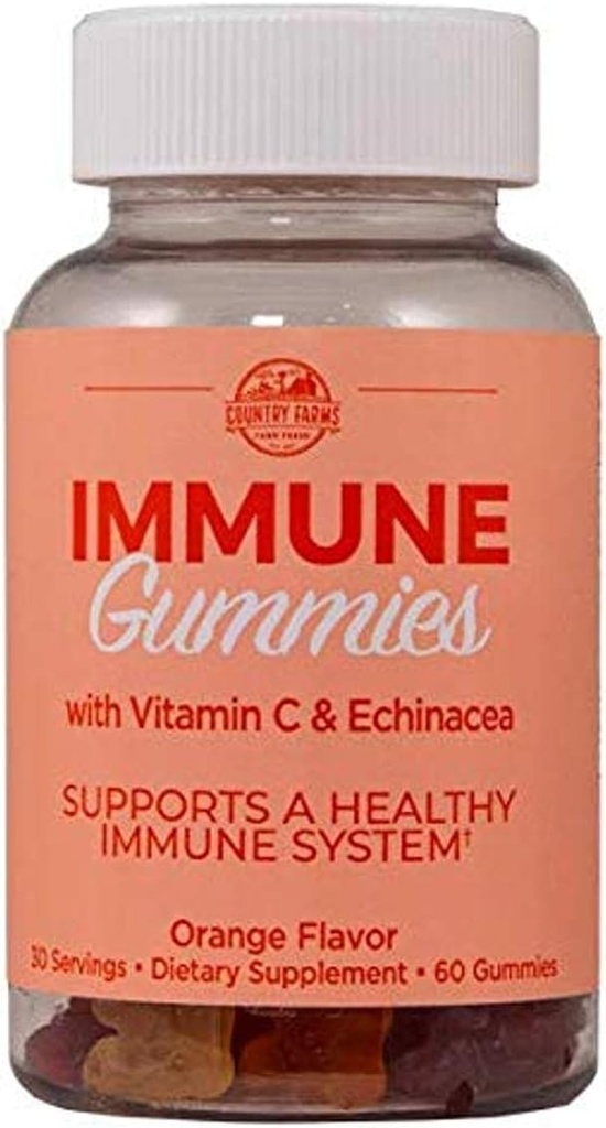 Country Farms Imunní gumy s vitaminem C & Echinacea, podporuje zdravý imunitní systém, bohaté na antioxidanty, Delicious Orange Flavor, 60 Počet, 30 Služeb
