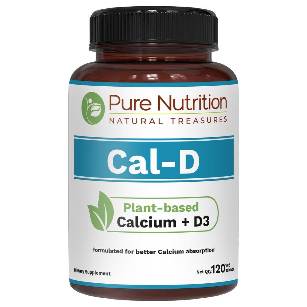 Čistá výživa Cal D - vápník na bázi rostlin s VIT D3 K2 & hořčík 124; 120 Tabs cabs 124; 500mg Vegan vápník na servírování catalo124; Algae doplněk vápníku pro zdraví kostí