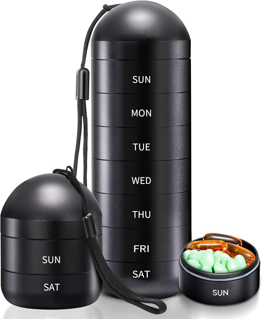 Zannaki Týdenní Pill Organizátor 7 den 2 krát denně, Přenosný Metal Travel Waterproof AM PM Pill Box, Velká Pill Pouzdro Kontejner, BPA Free Daily Medicine Organizátor Holder pro vitamín, Rybí olej, Dodatek