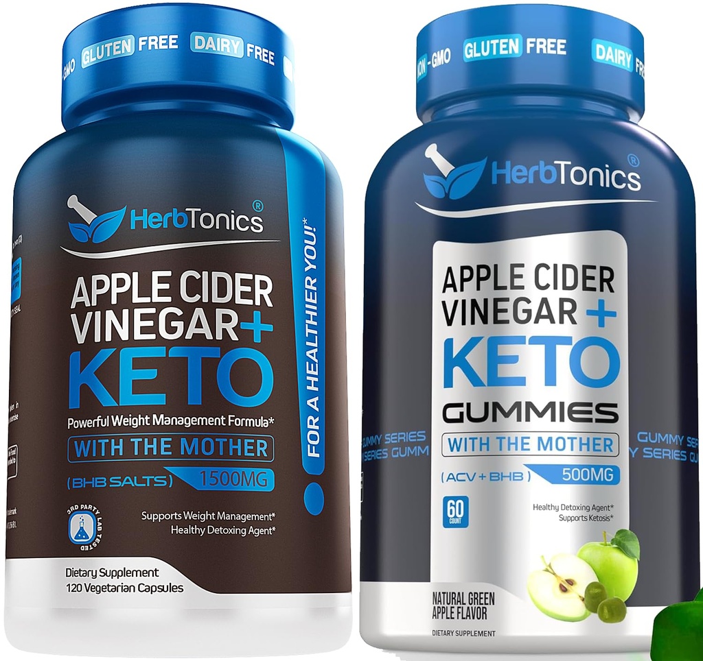 Herbtonika Apple Cider Ocet Kapsle s Keto BHB - Podporuje Digestion, Detox, a Metabolismus pro ženy a muže, Sugar- Free, Keto Formule.