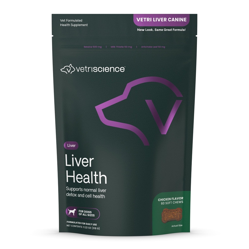 VetriScience Játra Zdravotní Žvýkačky s mléčným bodlákem, Vetri Játra Detox dodatek pro psy, kurkuma a Artichoke Leaf pro podporu a detoxikaci jater, kuře, 60 Počet
