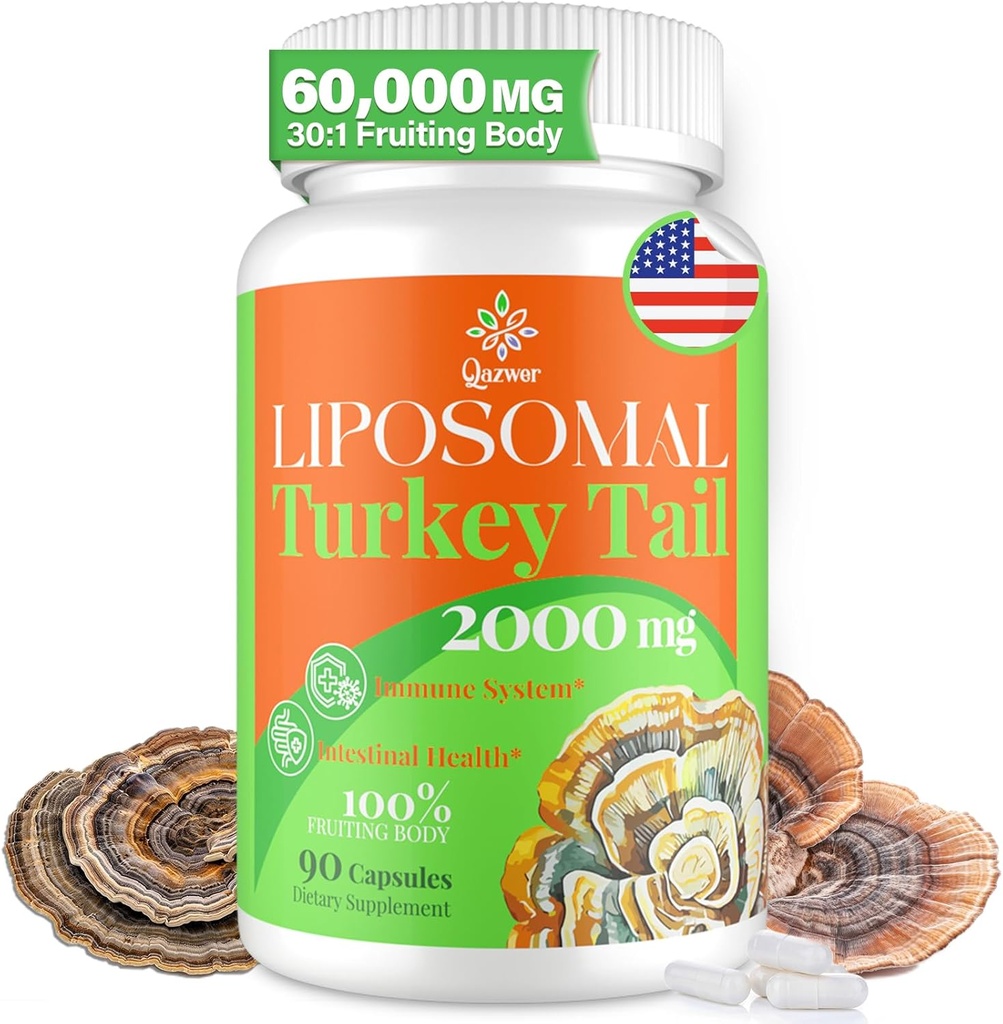 Lipozomální Turecko Tail Houba Kapsle, High Absorption Organic Turkey Tail Mushroom Extract 2000MG CUP 124; 30: 1 Ovocný orgán 124; Dodatek pro stravitelné zdraví, Energie a imunitní podpora, Non- GMO -90 Kapsle