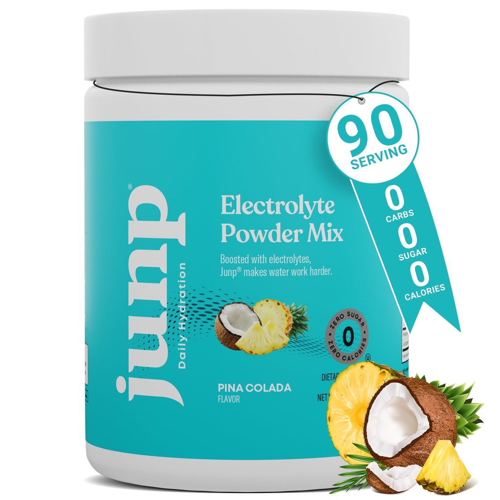 JUNP Electrolytes Powder No Sugar No Carbs - Pina Colada Kokosový Ananas Keto Electrolyte Drink Mix - Draslík & Salt Hydration Powder Electrolytes - Nula Calorie Sugar Free Electrolyte Powder 90ct