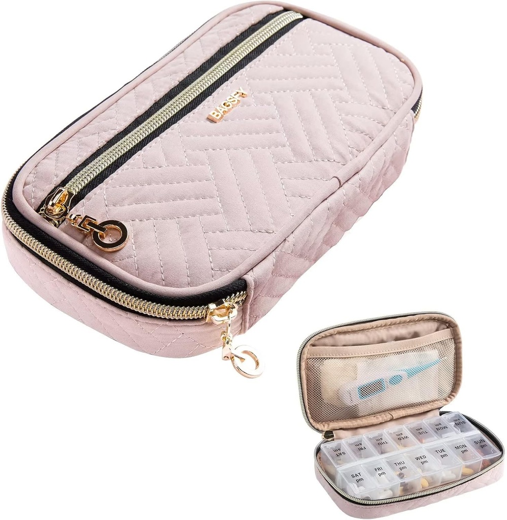 BAGSFY Pill Pořadatel Případ 2 Times a Day-Weekly Medicine Pořadatel Travel Pill Box s odstranitelnou 7 den Medicine Case Kontejner pro rybí olej, Vitamin, dodatek