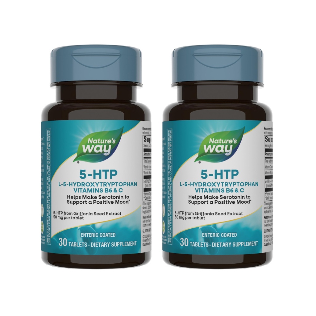 Nature 's Way 5-HTP, L-5-Hydroxytryptofan, Pomáhá vytvářet serotonin podporovat pozitivní vzhled *, Vitamin B6, Vitamin C, Griffonia Bean Extract, 30 Tablety (Balení květen Vary) - 2 balení