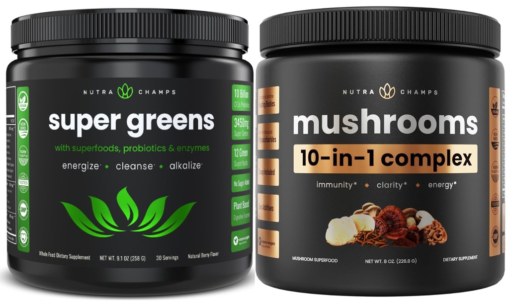 NutraChamps Super Green & Super Houby: Ultimate Brain, Gut & Body Boost