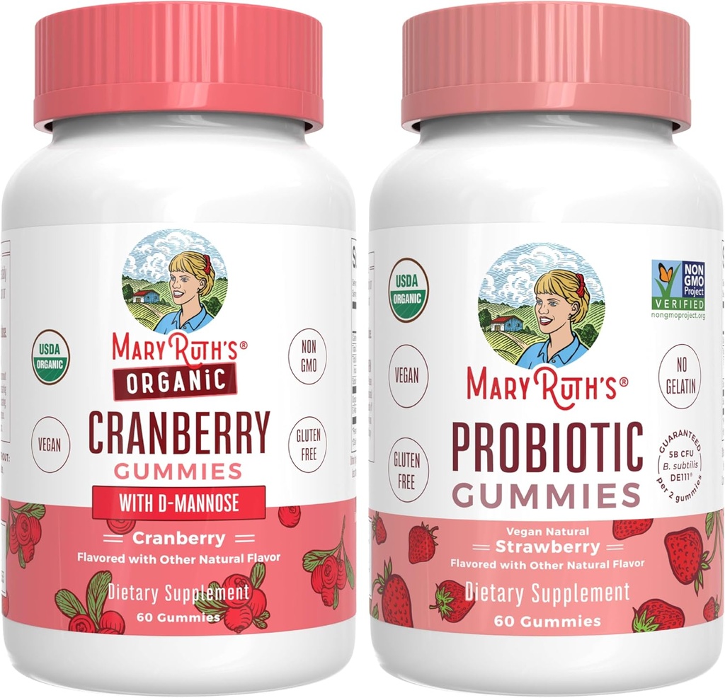 MaryRuth Organics Cranberry & Probiotické gumové (Strawberry) Cranberry 124; USDA Organic, Clean Label Project Ověřený ® Cranberry 124; Vitaminy pro močovou trakt & Gut Health Cranberry 124; Vegan, Non- GMO, No Gelatin