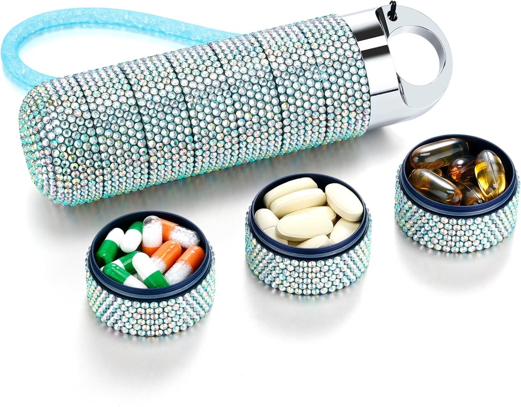 Zannaki Metal Bling Pill Organizátor, Travel Vodotěsný Týdenní Pill Box, Přenosný Velký hliníkový Alloy Pouzdro Kontejner, BPA Volný 7 Day Denní medicína Organizátor Držák pro vitamín, Rybí olej, Dodatek