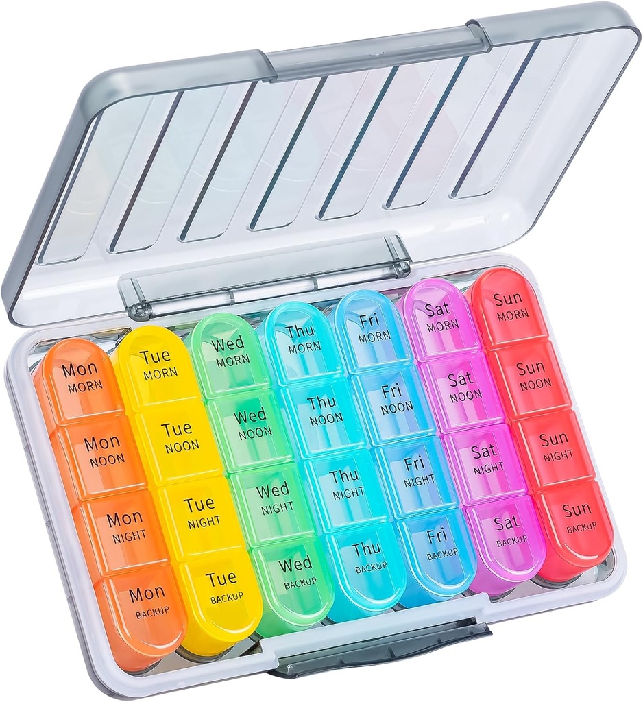 Daviky Weekly Pill Organizátor 4 krát denně, Moisture-Proof Pill Box 7 Day, Daily Pill Case Medicine Organizátor Box Easy to Carry, Travel Pill Organizátor s 28 Compartments to Hold Vitamíny & Meds