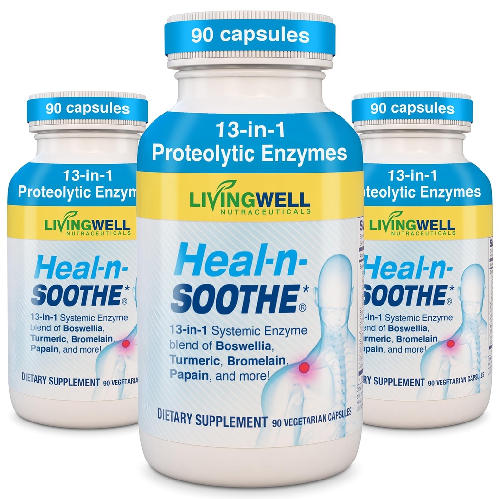 HEAL- N- SOOTHE Společné podpůrné doplňky - Proteolytické enzymy jako Bromelain & Papain, s boswellia, turmeric & Ginger- Promotes Protein Digestive Function & Body Defense Wellness- 90 Počet (3 Pack)