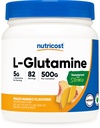 Nutricost L-glutamin Powder Sweated with Stevia (500 Grams, Peach Mango) - dodatek pro Gut Support, 5 Grams L-glutamin Per Serving - gluten Free, Non- GMO
