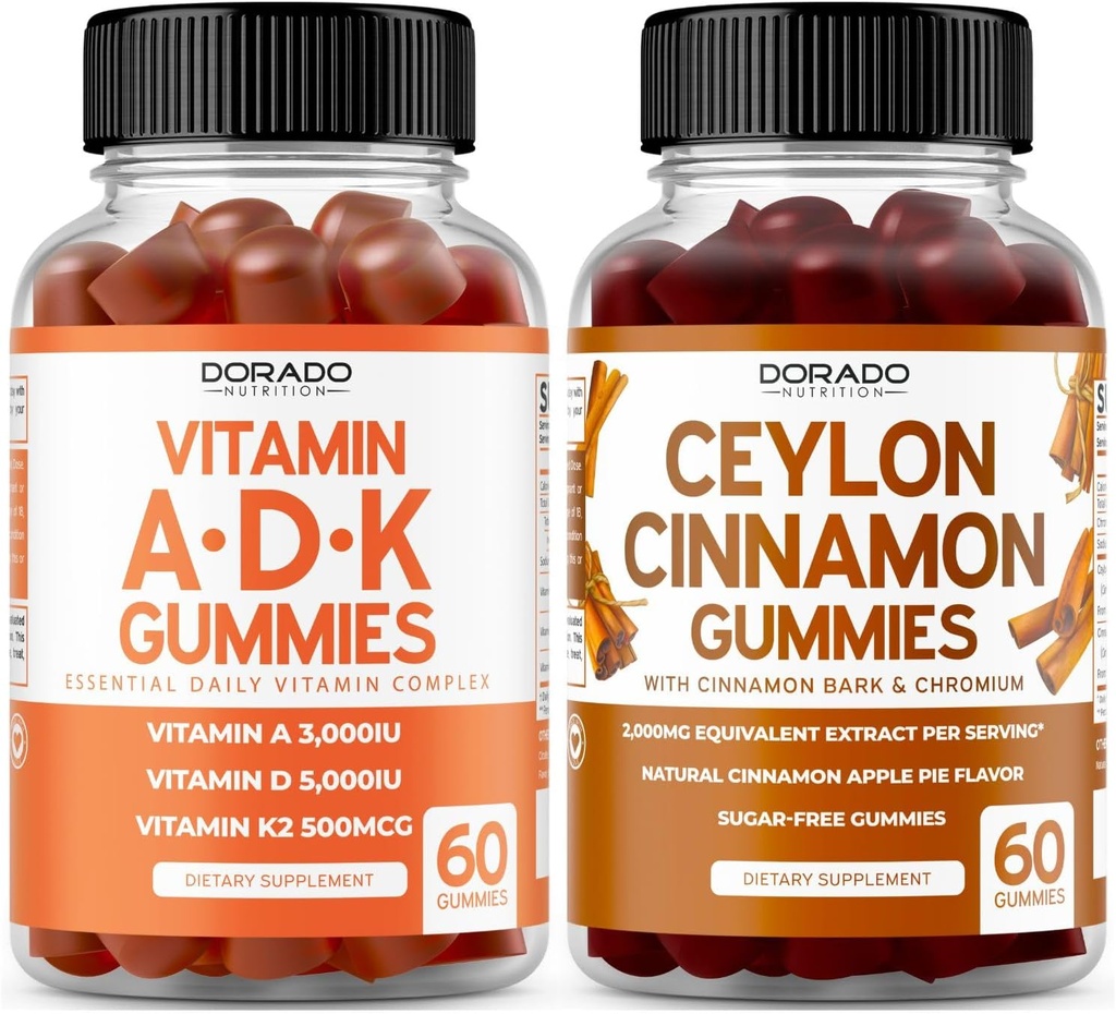 ADK Gummies Vitamin D3 K2 (60 Gummies) - dodatek s D & K - 10 Veganský dodatek - Cejlonská skořice (60 kapslí) Celodenní wellness podpora - Cejlonské doplňky - Vegan & Made in USA