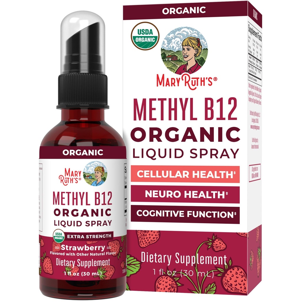 MaryRuth Organics Vitamin B12 Liquid Spray 124; Vegan, Non- GMO, gluten- Free CLANE124; USDA Organic Supplementary CLANE124; Energy & Nervous System Support CLANE124; B12 Vitamíny pro ženy a muže
