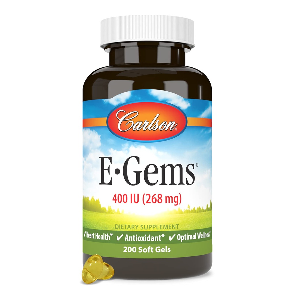Carlson - E- Gems, 400 IU, Heart Health & Optimal Wellness, Antioxidant, 200 měkkých gelů