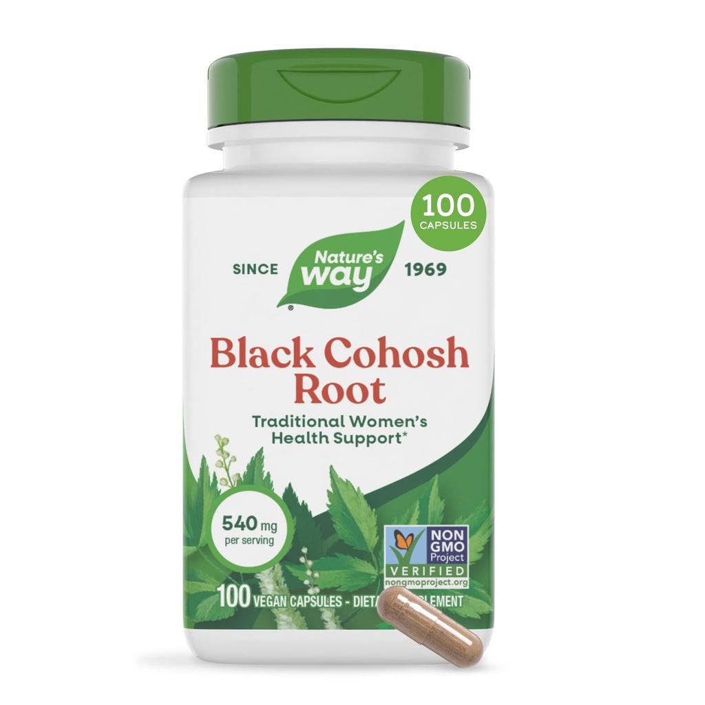 Cesta přírody Black Cohosh Root, Tradiční podpora pro zdraví žen *, 540 mg na servírování, non-GMO projekt ověřen, 100 Kapsle