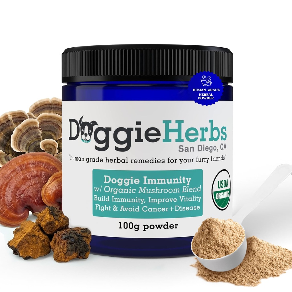 Certified Organic Immunity Houba Mix pro psy, 22.3% Beta Glucan pro psí zdraví & Imunity Boost Dog doplněk Bylinný prášek w / Scoop - 100g