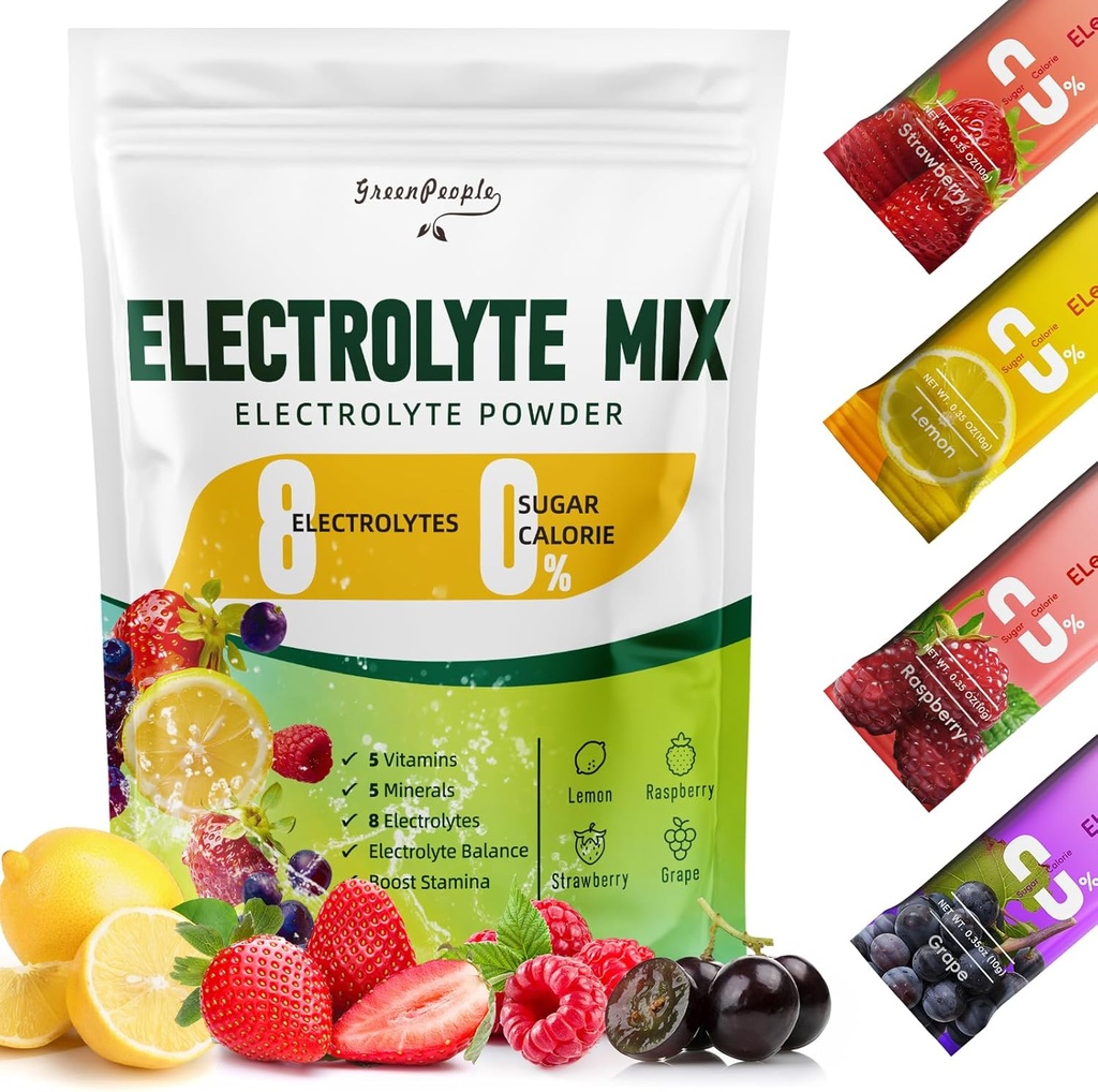 GREENLIONS Electrolytes Powder No Sugar - Sugar Free Hydration Electrolyte Packets - Fruit Flavors Electrolyte Drink Mix - 8 Electrolytes 5 Vitamíny & Minerály Vegan Non- GMO 16 Sticks