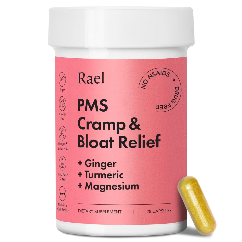 Rael PMS dodatek, Hormon Balance pro ženy, Úleva od menstruační křeče, období nafouknutí, Mood Swings Léčba s kurkumou, Zázvor, Magnesium, Žádné NSAID, Vegan (28 Kapsle)