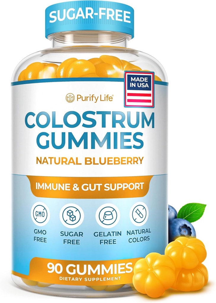 Sugar- Free Colostrum Gummies (1500mg) Bovine Colostrum pro lidi, Grass- Fed dodatek pro Gut zdraví, Leaky Gut opravy, imunitní podpora, Skin Health - 35% IgG Per Serving
