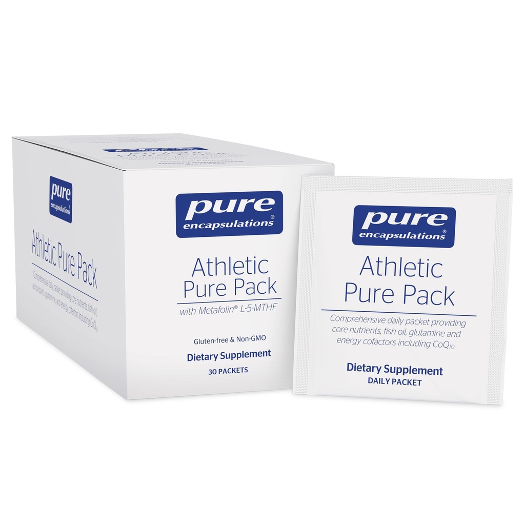 Čisté Enkapsulace Athletic Pure Pack 124; Komplexní denní balíček poskytující hlavní živiny, rybí olej, antioxidanty, glutamin, a energetické kofaktory včetně CoQ10 a Kre-Alkalyn 124; 30 Packets