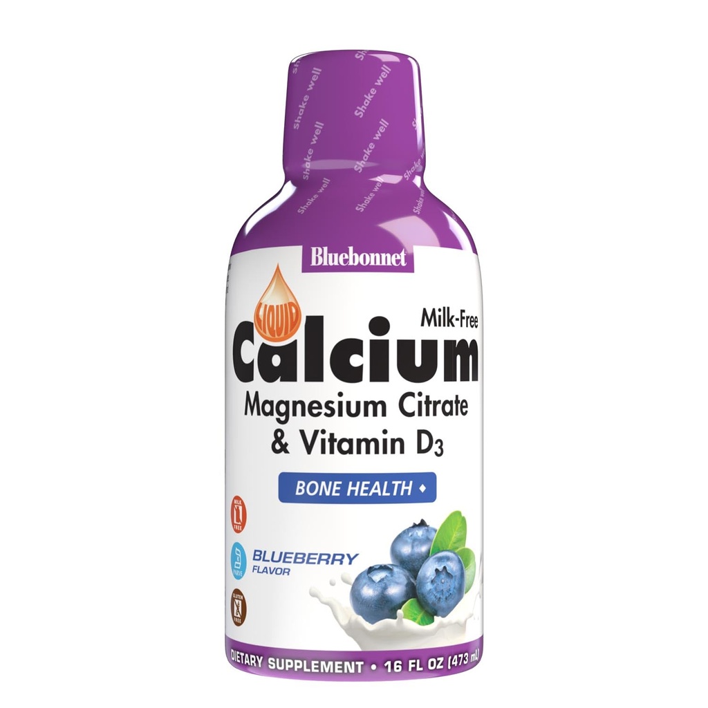 Bluebonnet Nutrition Liquid Calcium Citrát hořčíku Citrát, Vitamin D3, Bone Health, Gluten Free, Soy free, bez mléka, kosher, 32 Servings, Blueberry Flavor, 16 Fl Oz (balení po 1)
