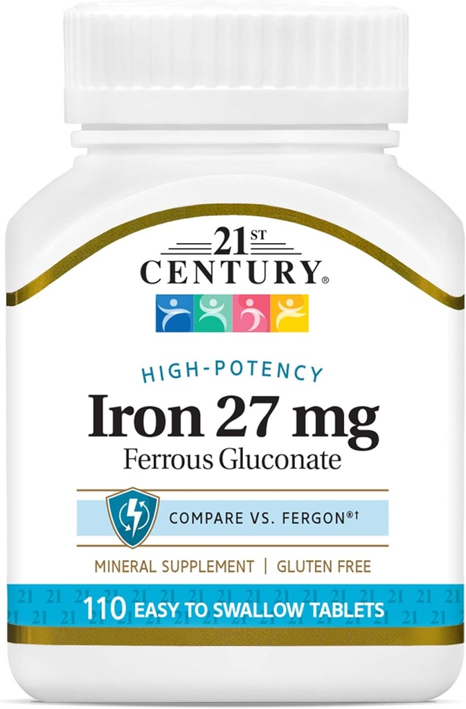 21. Století Železo 27 Mg Gluconate tablety, 110Count