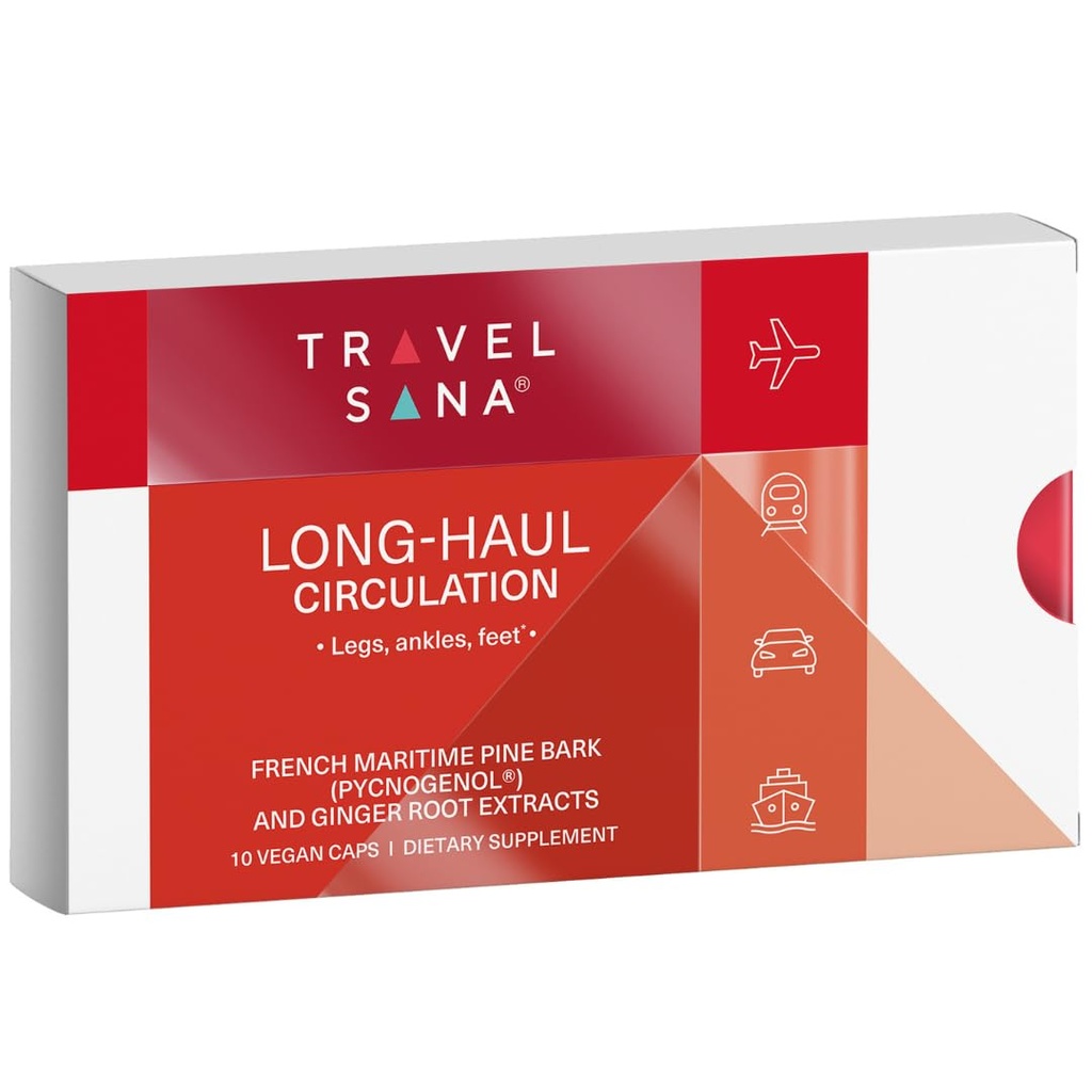 Pycnogenol 100mg & Ginger Extract | Supports Healthy Circulation, Vein Health & Leg Comfort | Helps with Occasional Swelling in Legs & Feet | Long-Haul Travel Essentials | 10 Vegan Caps